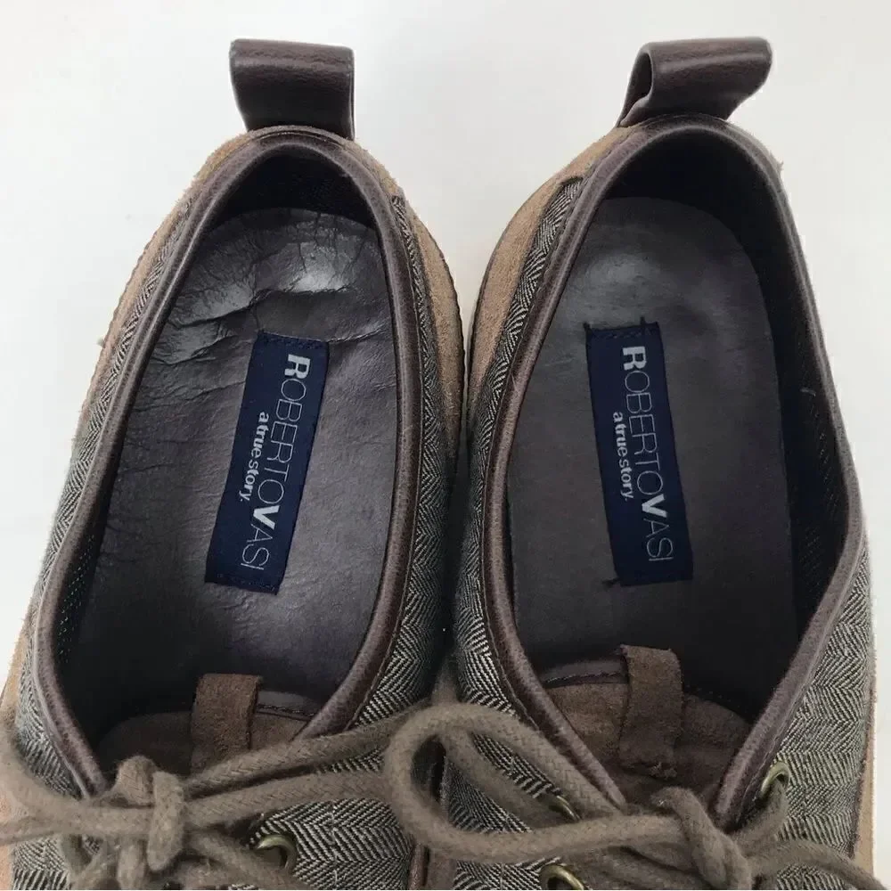 Roberto Vasi Brown Suede and Tweed Lace Up Casual Shoes